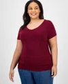 Aveto Trendy Plus Size Fitted V-neck T-shirt In Red
