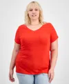 Aveto Trendy Plus Size Fitted V-neck T-shirt In Fiery Red