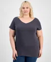 Aveto Trendy Plus Size Fitted V-neck T-shirt In Magnet