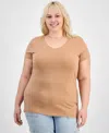 Aveto Trendy Plus Size Scoop-neck T-shirt In Tawny Brown