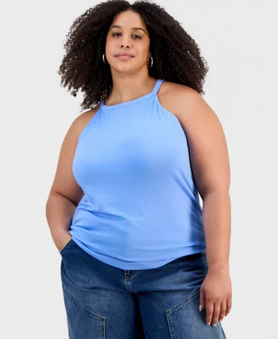 Aveto Trendy Plus Size Halter Tank Top In Blue