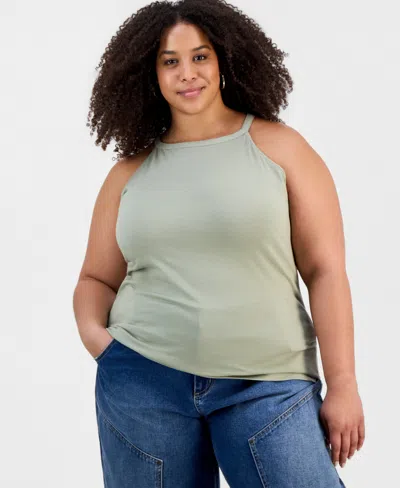 Aveto Trendy Plus Size Halter Tank Top In Gray