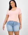 Aveto Trendy Plus Size Scoop-neck T-shirt In Pink