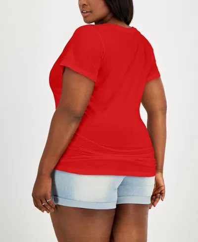 Aveto Trendy Plus Size Scoop-neck T-shirt In Fiery Red