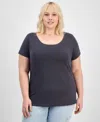 Aveto Trendy Plus Size Fitted V-neck T-shirt In Magnet