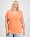 Aveto Plus Size Basic Crewneck Short-sleeve T-shirt In Peach Echo