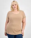 Aveto Trendy Plus Size Scoop-neck T-shirt In Warm Taupe