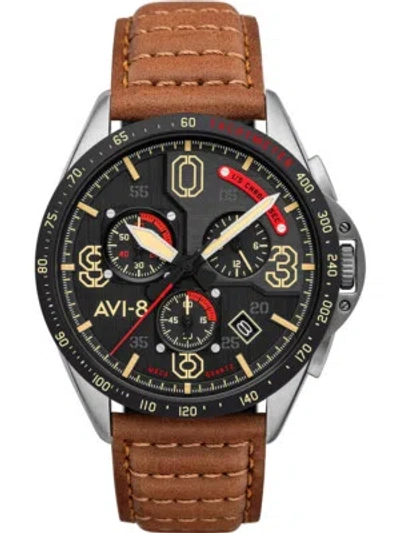 Pre-owned Avi-8 Av-4077-02 P-51 Mustang Chronograph Mens Watch 43mm 5atm