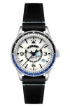 Avi-8 Flyboy Airmaster Gmt Leather Strap Watch, 40mm In Black