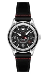 Avi-8 Flyboy Airmaster Gmt Leather Strap Watch, 40mm In Black