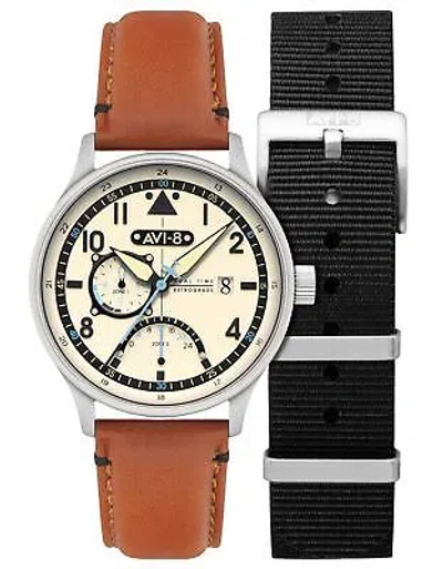 Pre-owned Avi-8 Hawker Hurricane Mckellar Dual Time Retrograde Av-4101-0c 50m Mens Watch