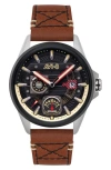 Avi-8 Men's Hawker Harrier Farley Multifunction Brown Leather Strap Watch, 44mm In Brown