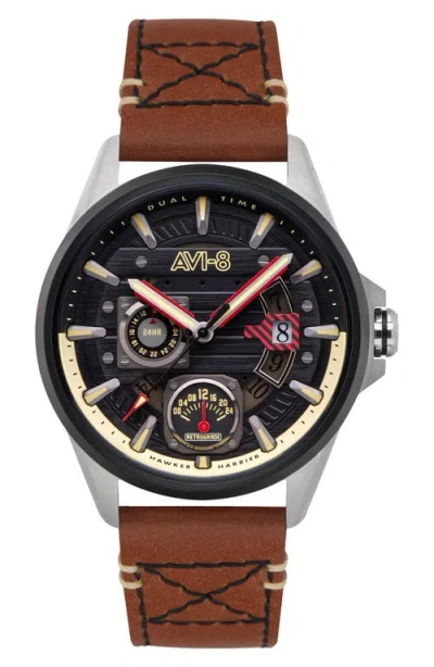 Avi-8 Hawker Harrier Farley Leather Strap Watch, 44mm In Black