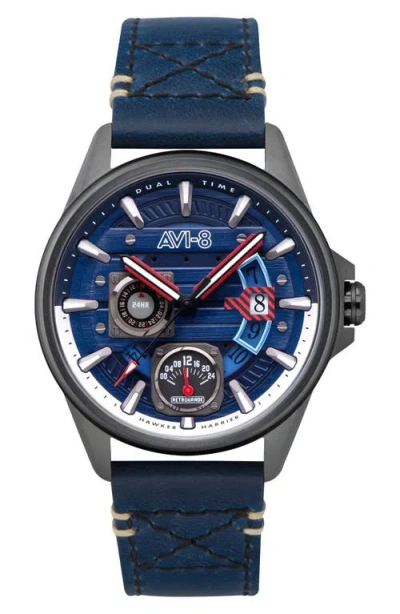 Avi-8 Hawker Harrier Farley Leather Strap Watch, 44mm In Blue