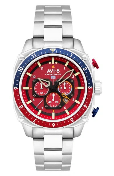 Avi-8 Hawker Hunter Atlas Dual Time Chronograph Bracelet Watch, 44 In Red