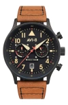 Avi-8 Hawker Hurricane Carey Chronograph Leather Strap Watch, 44mm In Black