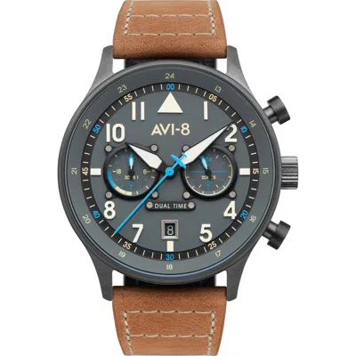 Avi-8 Hawker Hurricane Carey Chronograph Leather Strap Watch, 44mm In Gray