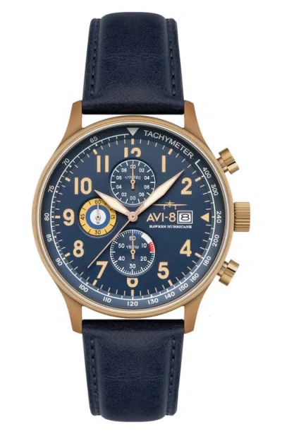 Avi-8 Hawker Hurricane Classic Chronograph Leather Strap Watch, 44mm In Blue