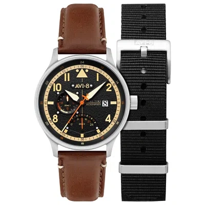 Pre-owned Avi-8 Mckellar Dual Time Stainless Steel 44mm Wristwatch Av-4101-0b