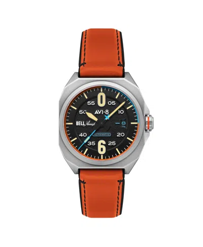 Avi-8 Men's Bell X-1 Machbuster Automatic Orange Rubber And Leather Strap Watch, 41mm In Black
