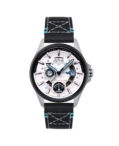 Avi-8 Men's Hawker Harrier Farley Multifunction Black Leather Strap Watch, 44mm In Silver