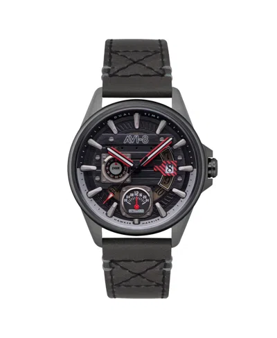 Avi-8 Men's Hawker Harrier Farley Multifunction Gray Leather Strap Watch, 44mm In Black