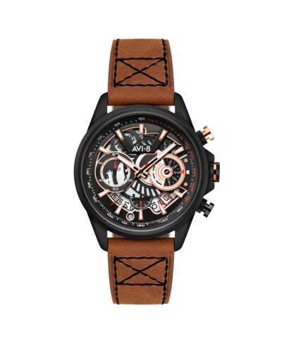 Avi-8 Men's Hawker Harrier Matador Chronograph Brown Leather Strap Watch, 44mm In Black