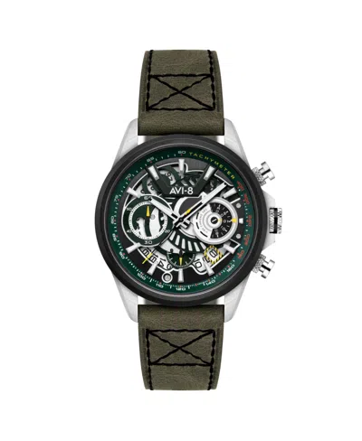 Avi-8 Men's Hawker Harrier Matador Chronograph Green Leather Strap Watch, 44mm