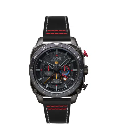 Avi-8 Men's Hawker Hunter Atlas Dual-time Chronograph Black Leather Strap Watch, 43mm