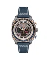 Avi-8 Men's Hawker Hunter Atlas Dual-time Chronograph Blue Leather Strap Watch, 44mm In Gray