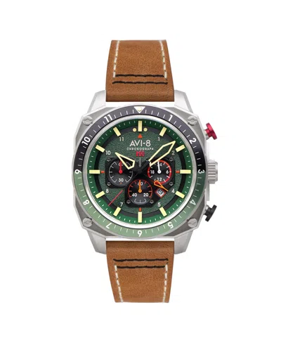 Avi-8 Men's Hawker Hunter Atlas Dual-time Chronograph Brown Leather Strap Watch, 43mm In Green