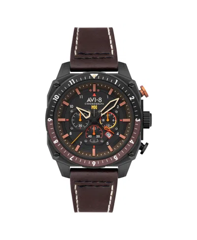 Avi-8 Men's Hawker Hunter Atlas Dual-time Chronograph Brown Leather Strap Watch, 44mm In Black