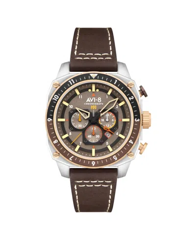 Avi-8 Men's Hawker Hunter Atlas Dual-time Chronograph Brown Leather Strap Watch, 44mm In Gray