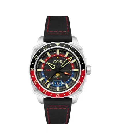 Avi-8 Men's Hawker Hunter Atlas Gmt Automatic Black Leather Strap Watch, 44mm