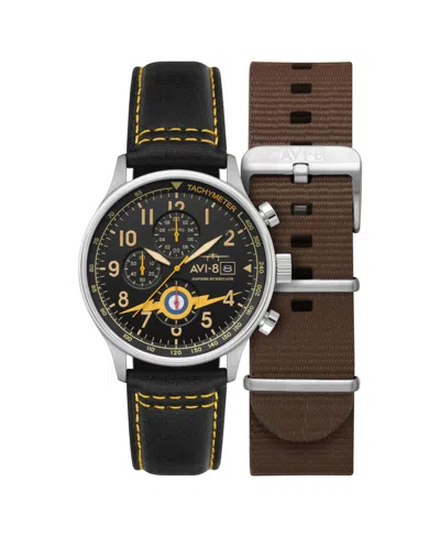 Avi-8 Men's Hawker Hurricane Classic Chronograph Black Leather Strap Watch, 43.5mm
