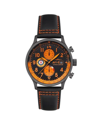 Avi-8 Men's Hawker Hurricane Classic Chronograph Black Leather Strap Watch, 43.5mm
