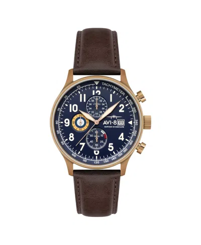 Avi-8 Men's Hawker Hurricane Classic Chronograph Brown Leather Strap Watch, 43.5mm In Blue