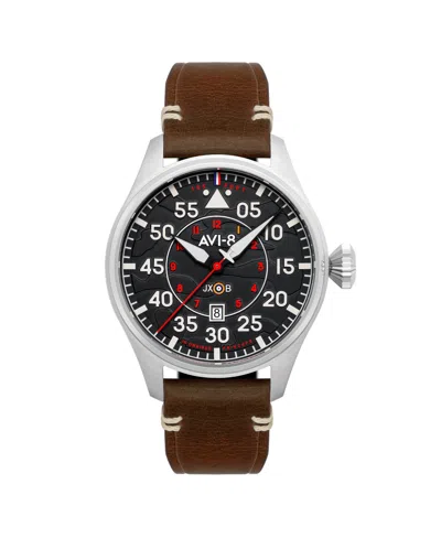 Avi-8 Men's Hawker Hurricane Clowes Automatic Brown Leather Strap Watch, 46mm In Black