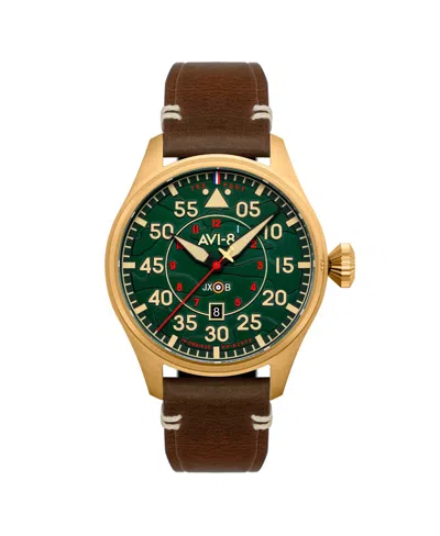 Avi-8 Men's Hawker Hurricane Clowes Automatic Brown Leather Strap Watch, 46mm In Green