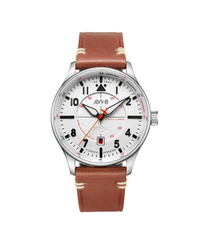 Avi-8 Men's Hawker Hurricane Kent Automatic Tan Leather Strap Watch, 43mm In White