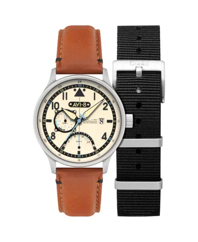 Avi-8 Men's Hawker Hurricane Mckellar Dual-time Tan Leather Strap Watch, 44mm In Cream