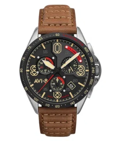 Avi-8 Men's P-51 Mustang Blakeslee Chronograph Bronze Oak Brown Genuine Leather Strap Watch, 43mm