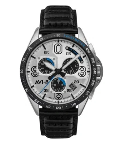 Avi-8 Men's P-51 Mustang Blakeslee Chronograph Command Pilot Black Genuine Leather Strap Watch, 43mm