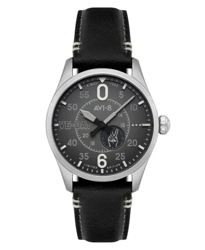 AVI-8 MEN'S SPITFIRE BLACK LEATHER STRAP WATCH, 41MM