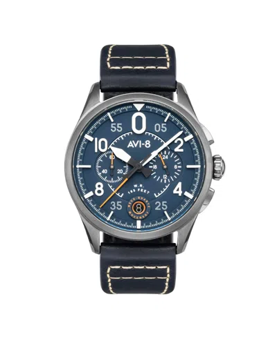 Avi-8 Men's Spitfire Lock Chronograph Blue Leather Strap Watch, 42mm