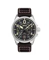 Avi-8 Men's Spitfire Lock Chronograph Brown Leather Strap Watch, 42mm In Black