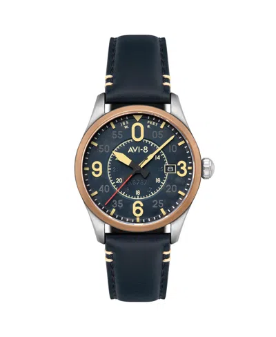 Avi-8 Men's Spitfire Smith Automatic Blue Leather Strap Watch, 42mm