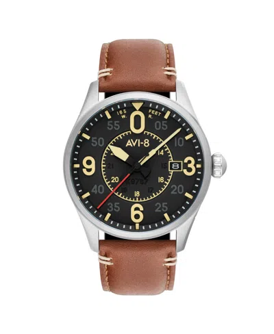 Avi-8 Men's Spitfire Smith Automatic Brown Leather Strap Watch, 42mm In Black