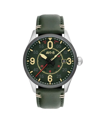 Avi-8 Men's Spitfire Smith Automatic Green Leather Strap Watch, 42mm