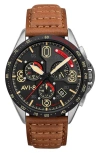 Avi-8 P-51 Mustang Blakeslee Chronograph Leather Strap Watch, 43mm In Brown